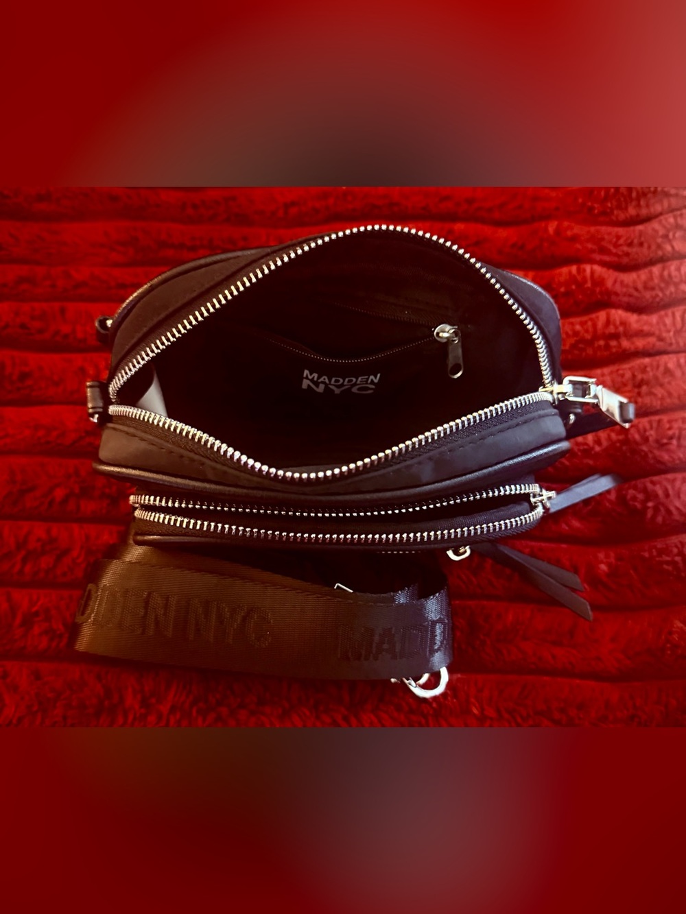 Madden NYC Black Nylon Belt Bag with Logo Strap - Picture 3 of 5
